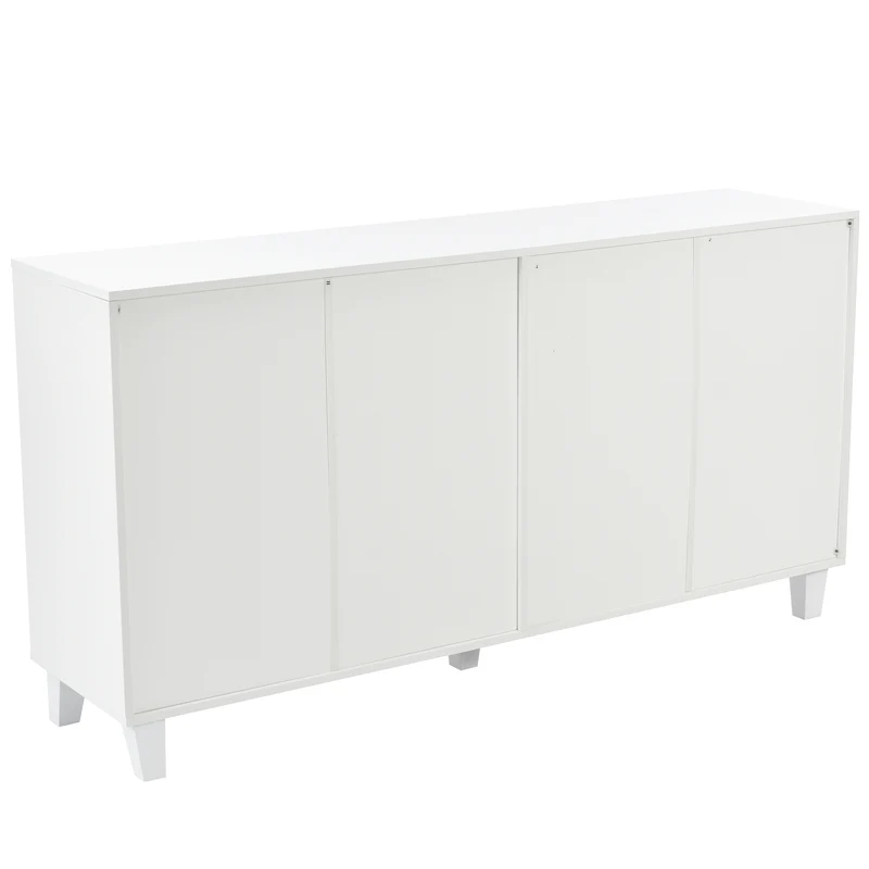 Buffet blanc design 4 portes miroir motif géométrique et poignées en cristal froid 160*40*84cm VOVRATH WHITE