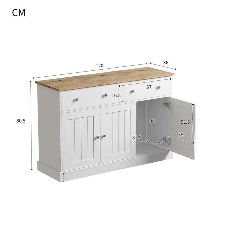Buffet blanc texture gravée avec espace de rangement IKTEK