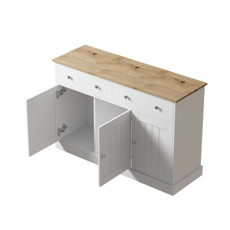 Buffet blanc texture gravée avec espace de rangement IKTEK