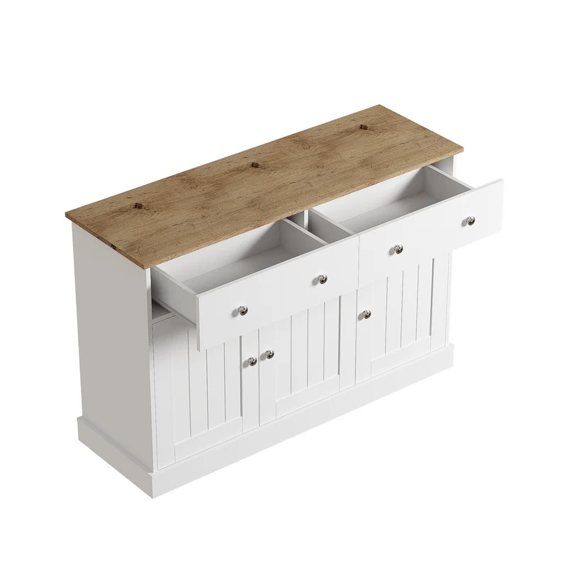 Buffet blanc texture gravée avec espace de rangement IKTEK