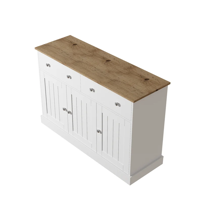 Buffet blanc texture gravée avec espace de rangement IKTEK