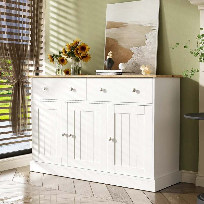 Buffet blanc texture gravée avec espace de rangement IKTEK