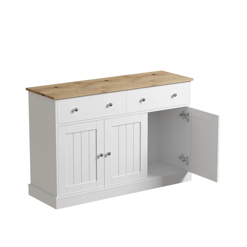 Buffet blanc texture gravée avec espace de rangement IKTEK