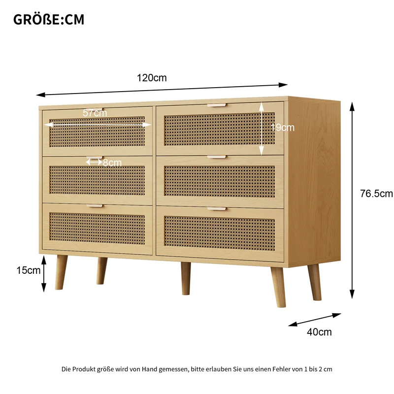 Buffet effet bois et en rotin à 6 tiroirs L120/H76,5/P40 cm KRAUTIX