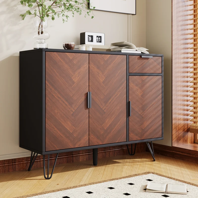 Buffet moderne effet bois foncé et noir avec tiroir 90x30x71,5cm BHOCAINS