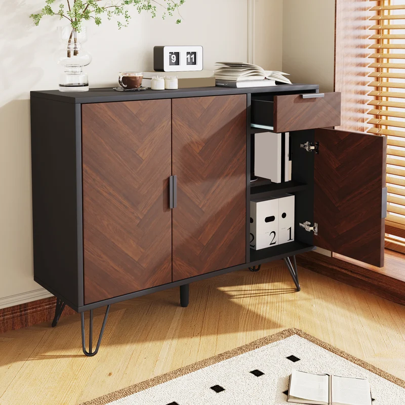 Buffet moderne effet bois foncé et noir avec tiroir 90x30x71,5cm BHOCAINS