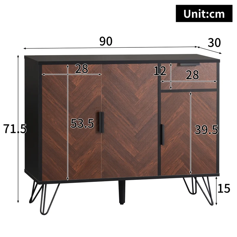 Buffet moderne effet bois foncé et noir avec tiroir 90x30x71,5cm BHOCAINS