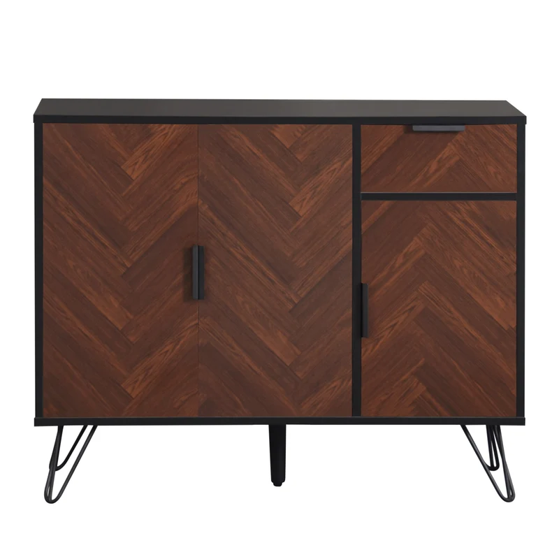 Buffet moderne effet bois foncé et noir avec tiroir 90x30x71,5cm BHOCAINS