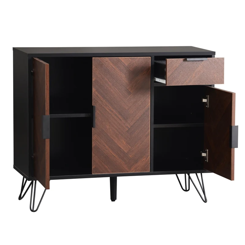 Buffet moderne effet bois foncé et noir avec tiroir 90x30x71,5cm BHOCAINS