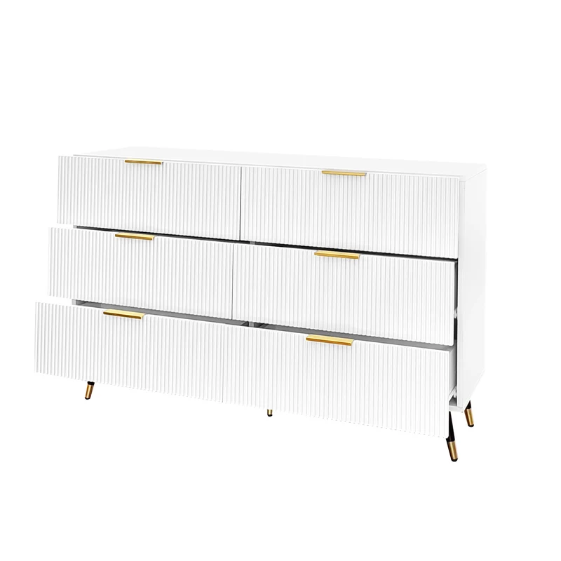 Buffet élégant blanc 6 tiroirs, poignées et pointe de pieds dorés 120*40*77cm COQREOD WHITE