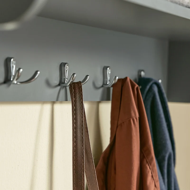 SoBuy FRG282-HG Porte-Manteau Mural avec 5 Crochets et 3 Paniers, pour Entrée et Couloir, Design Fonctionnel, Usage Quotidien – L100×P20×H30 cm, Bois, Gris