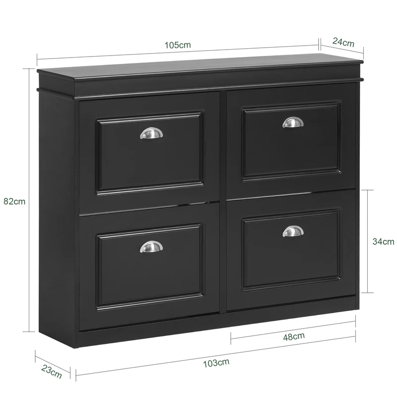 SoBuy FSR79-SCH Armoire à Chaussures 4 Abattants – Séparateurs Réglables, Dos Aéré, Certifiée FSC® – 105×24×83 cm, Noir