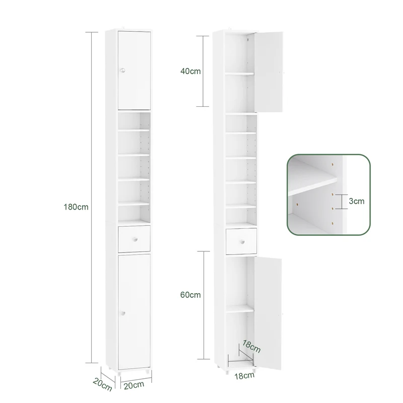 SoBuy BZR34-II-W Colonne Salle de Bain Étroite 20 cm – Rangement Gain de Place Blanc