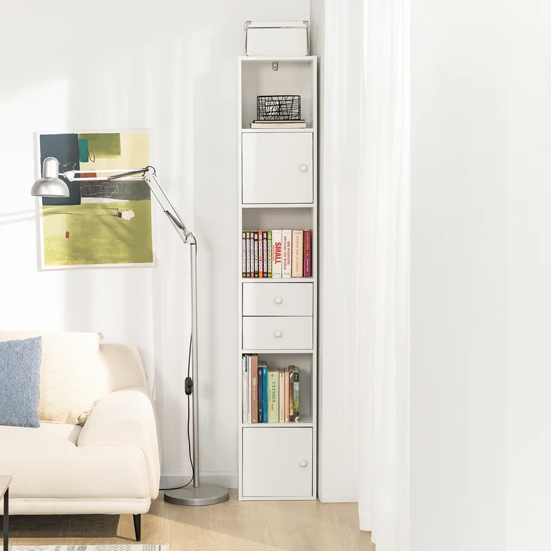 SoBuy STR10-W Meuble Colonne de Salle de Bain Armoire de Rangement Placard de Rangement Armoire sur Pied avec 2 Portes et 2 Tiroirs Blanc 33x24x188cm