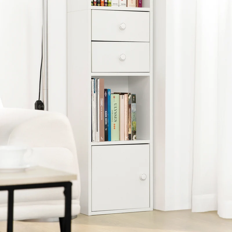 SoBuy STR10-W Meuble Colonne de Salle de Bain Armoire de Rangement Placard de Rangement Armoire sur Pied avec 2 Portes et 2 Tiroirs Blanc 33x24x188cm