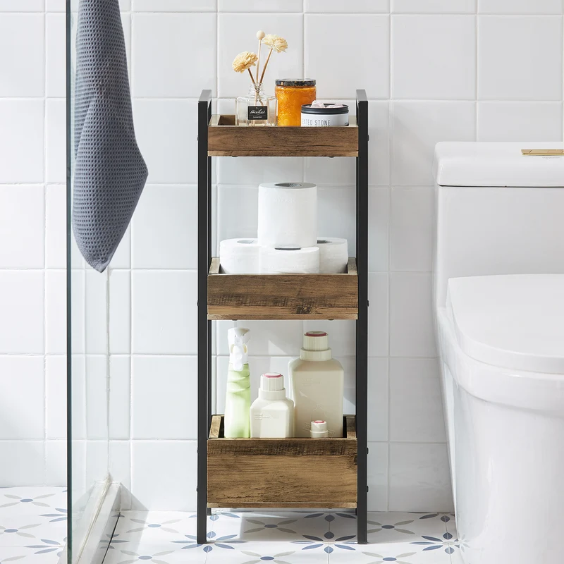 SoBuy FRG226-F Meuble Salle de Bain Rangement avec 3 paniers - Rangement Serviteur de Douche Étagère de Stockage Salle de Bain Petit Meuble WC Rangement 28x20x74 cm