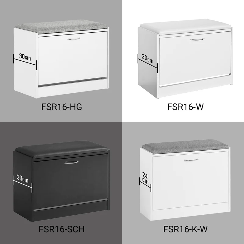 SoBuy FSR16-W Banc à Chaussures avec 1 Abattant et Coussin Rembourré, Coffre de Rangement pour Entrée – 60x30x48 cm, Blanc