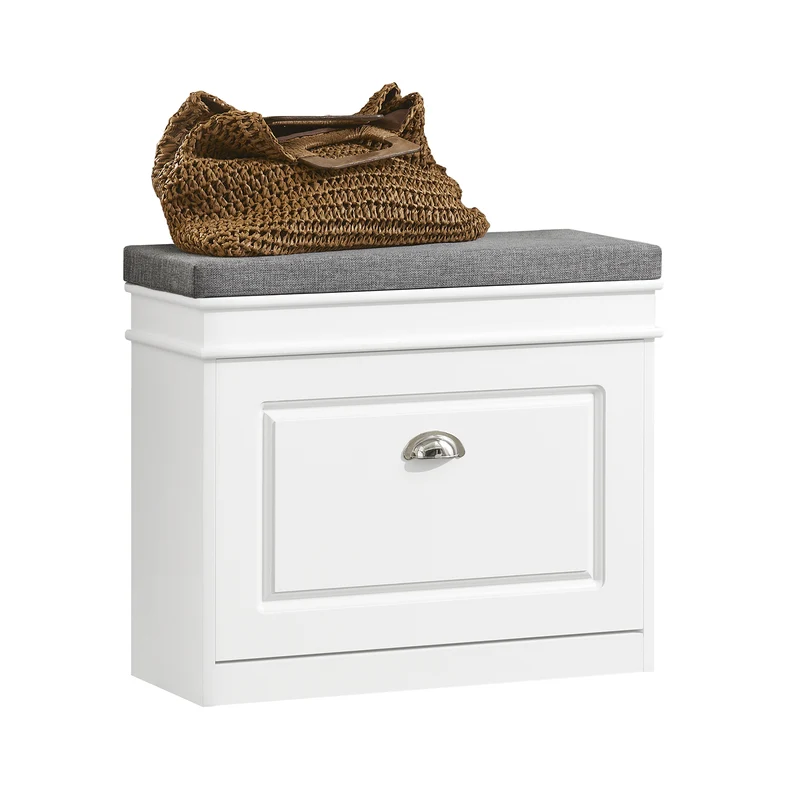 SoBuy FSR82-K-W Banc à chaussures avec assise 60 cm coussin rembourré et abattant slim 24 cm – Blanc FSC®