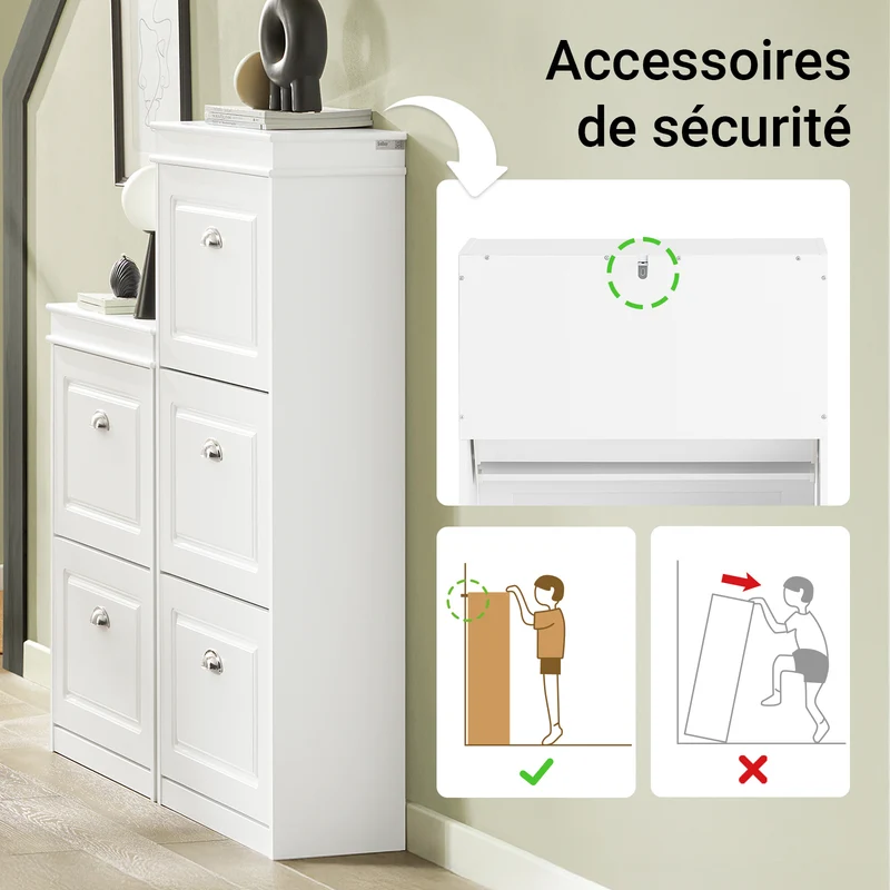SoBuy FSR94-W Meuble à Chaussures Slim 24 cm – 12 Paires, 3 Abattants, FSC®, Blanc