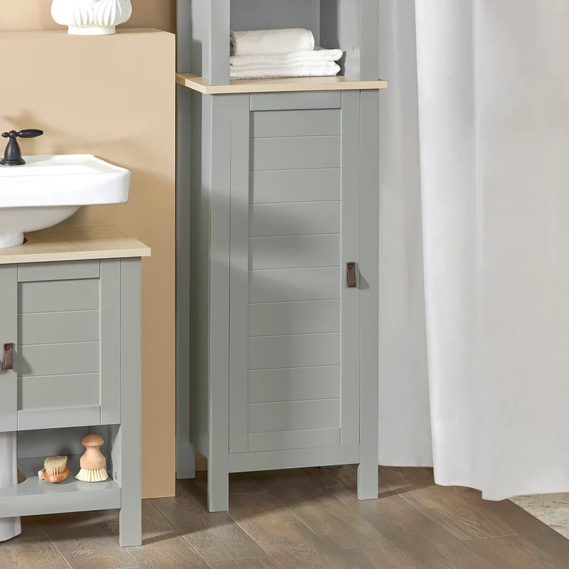 SoBuy BZR68-HG Colonne Salle de Bain Rangement Fonctionnel et Compact, pour Salle de Bain et WC, Rangement Optimisé, Design Fonctionnel – L39×P30×H169 cm, Gris