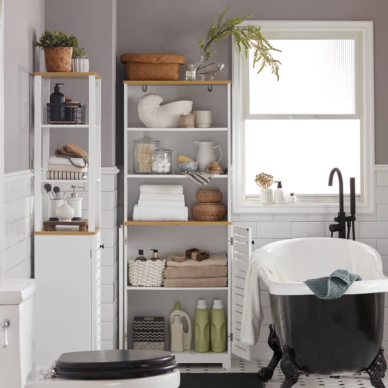 SoBuy BZR44-W Meuble Colonne de Salle de Bain Armoire Haute Meuble de Rangement avec 3 Etagères et 2 Portes persiennes