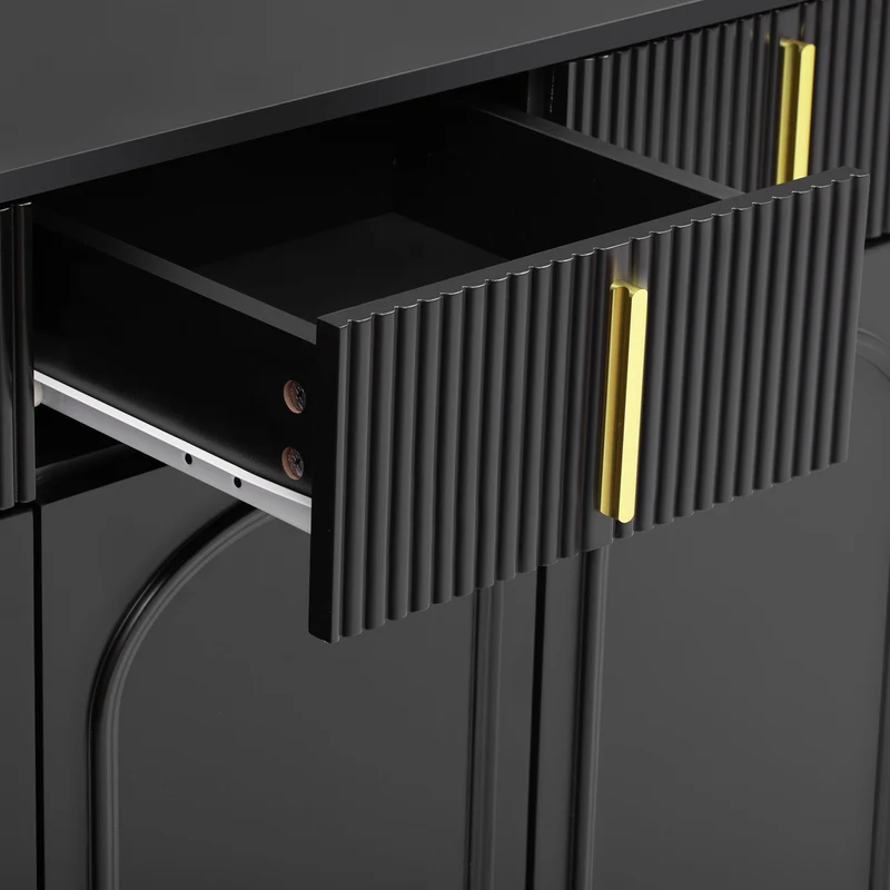 Buffet noir 4 portes 4 tiroirs avec poignées et pieds dorés 140*37,8*82cm CHADDANS