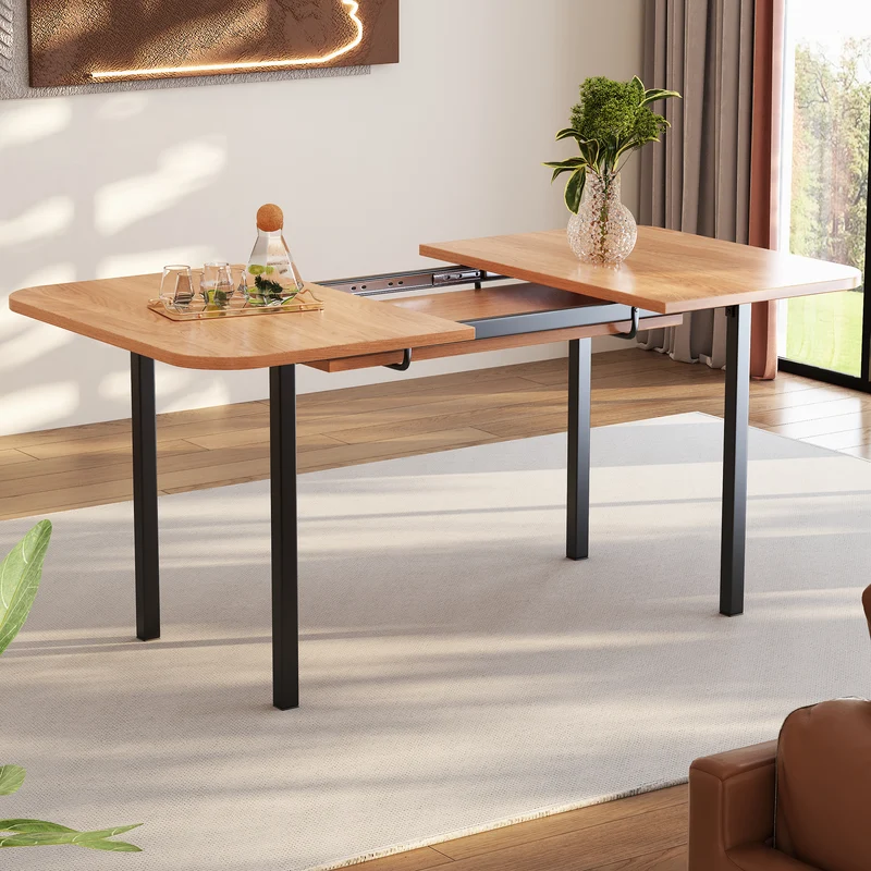 Table de salle à manger extensible effet bois brillante 120-160*80cm VOLKAE