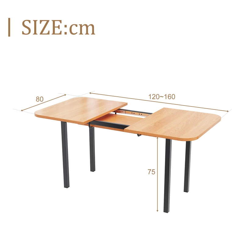 Table de salle à manger extensible effet bois brillante 120-160*80cm VOLKAE