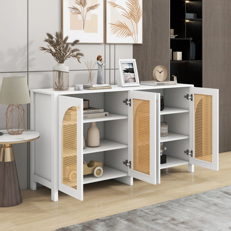 Buffet élégant blanc en rotin 4 portes SCIRQRAIN