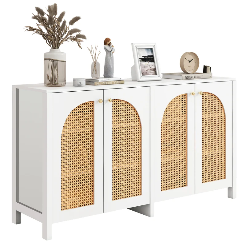 Buffet élégant blanc en rotin 4 portes SCIRQRAIN
