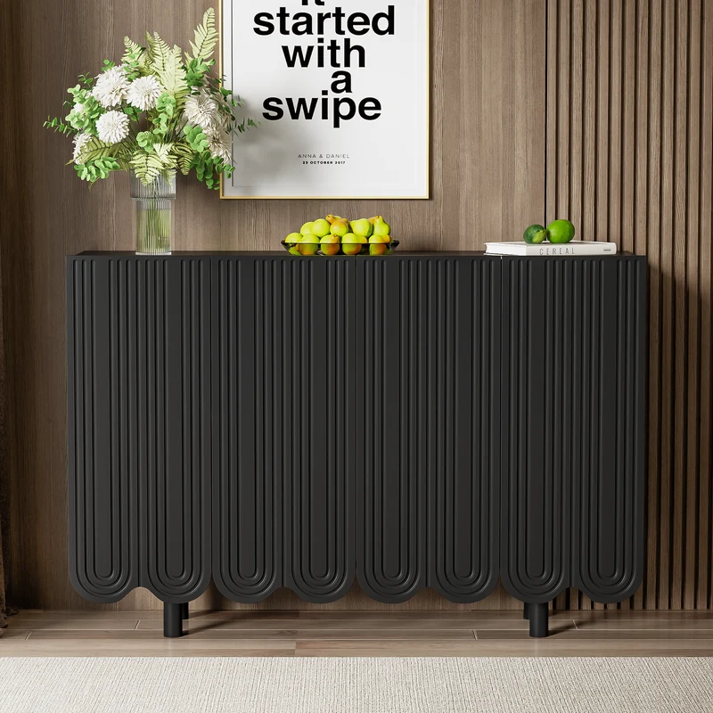 Buffet noir 4 portes avec motif et rangement 120*37.5*80.8 cm EVRENS BLACK