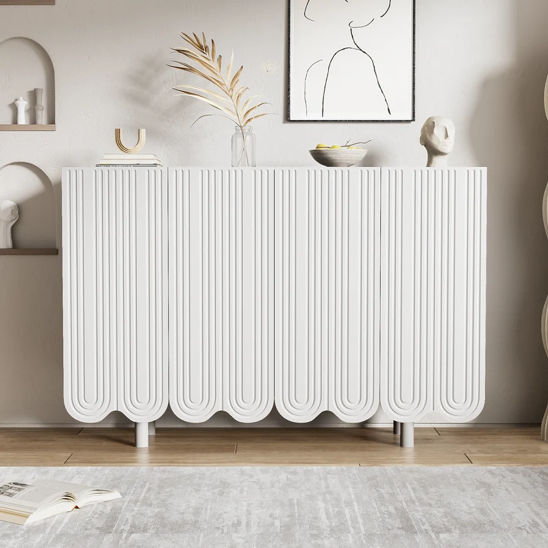 Buffet blanc 4 portes avec motif et rangement 120*37.5*80.8 cm EVRENS WHITE