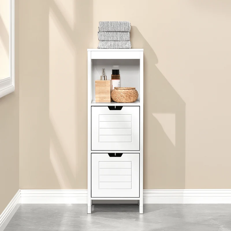 SoBuy FRG127-W Colonne Salle de Bain avec 2 Paniers, Format Compact, Design Moderne, pour Salle de Bain et WC, Rangement Optimisé – L30×P30×H89 cm, Bois, Blanc