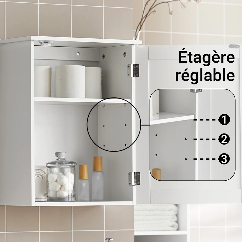 SoBuy BZR19-W Armoire Murale Salle de Bain avec Étagères Réglables, pour Salle de Bain et WC, Rangement Optimisé, Usage Quotidien – L40×P23×H52 cm, Bois, Blanc