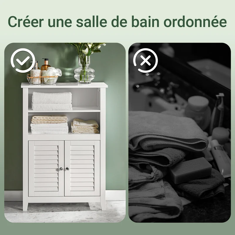 SoBuy BZR13-W Armoire de Salle de Bain – 26 cm de Profondeur, Étagères Ouvertes et Compartiment Fermé, Blanc