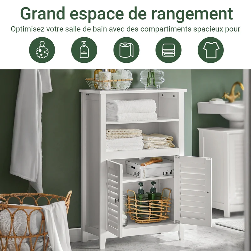 SoBuy BZR13-W Armoire de Salle de Bain – 26 cm de Profondeur, Étagères Ouvertes et Compartiment Fermé, Blanc