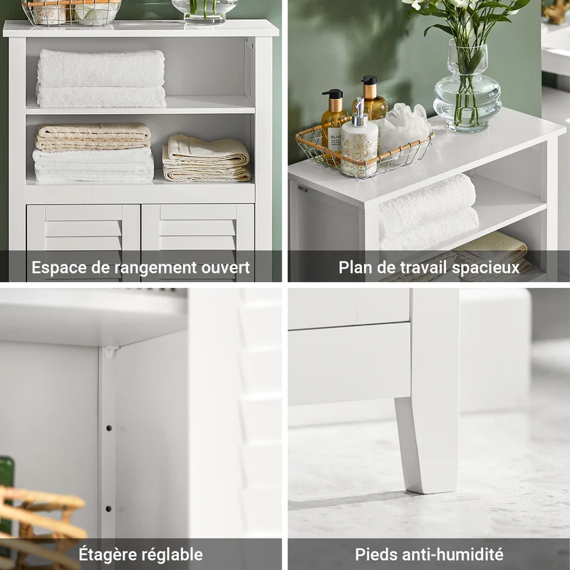 SoBuy BZR13-W Armoire de Salle de Bain – 26 cm de Profondeur, Étagères Ouvertes et Compartiment Fermé, Blanc