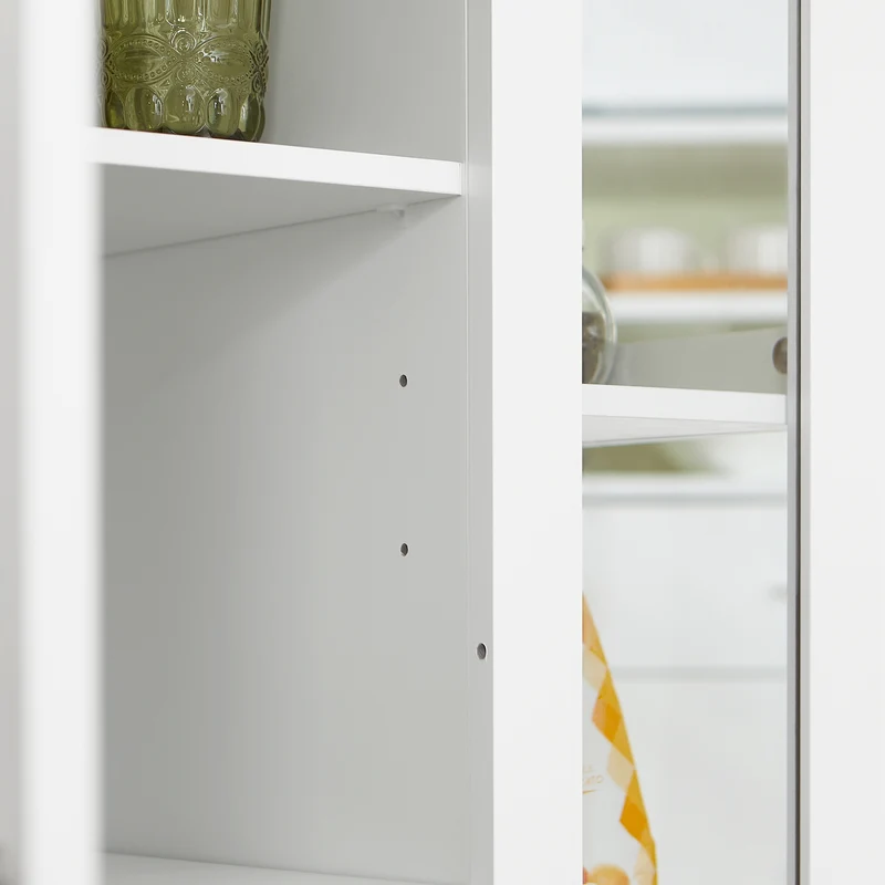 SoBuy FKW75-WN Desserte de Cuisine à Roulettes avec Placard et Étagère Latérale 3 Niveaux – Blanc/Naturel, 60 × 40 × 92 cm