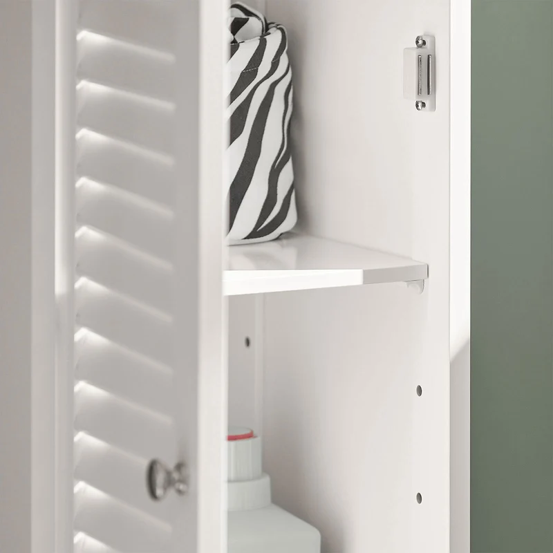 SoBuy FRG236-W Colonne de Salle de Bain – 32 cm, 2 Portes Persiennes, Tiroir et Niche, Blanc