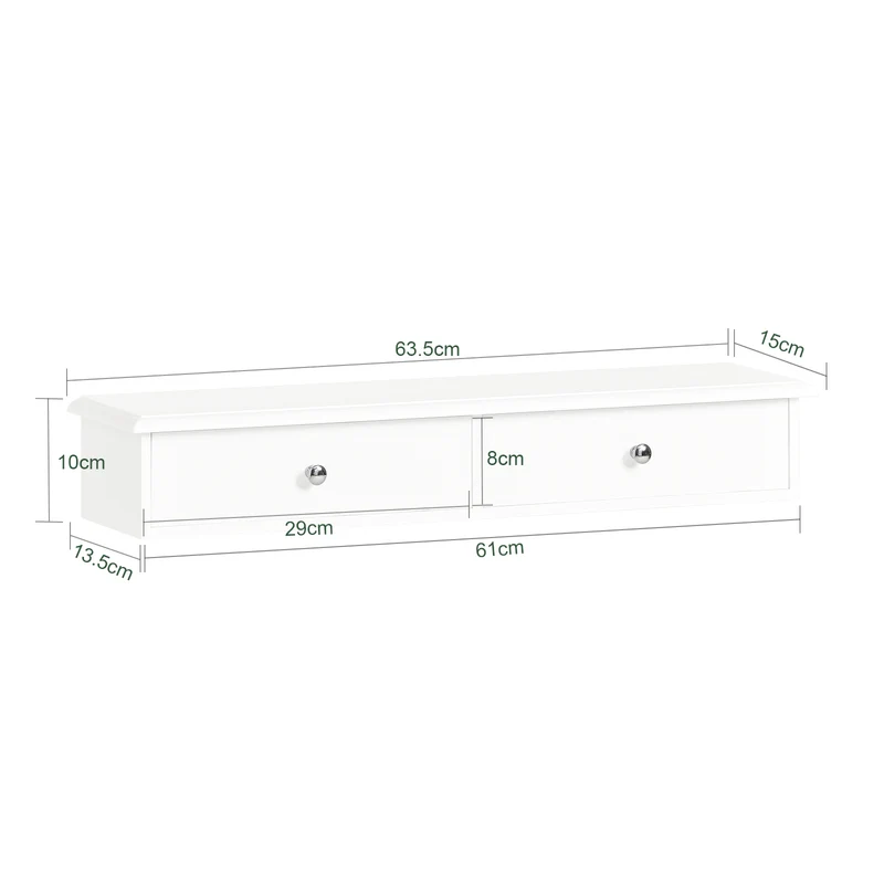 SoBuy FRG43-W Etagere Murale avec 2 Tiroirs - Étagère Flottante Moderne pour Entrée, Salon, Cuisine & Chambre - Blanc 64x15x10cm