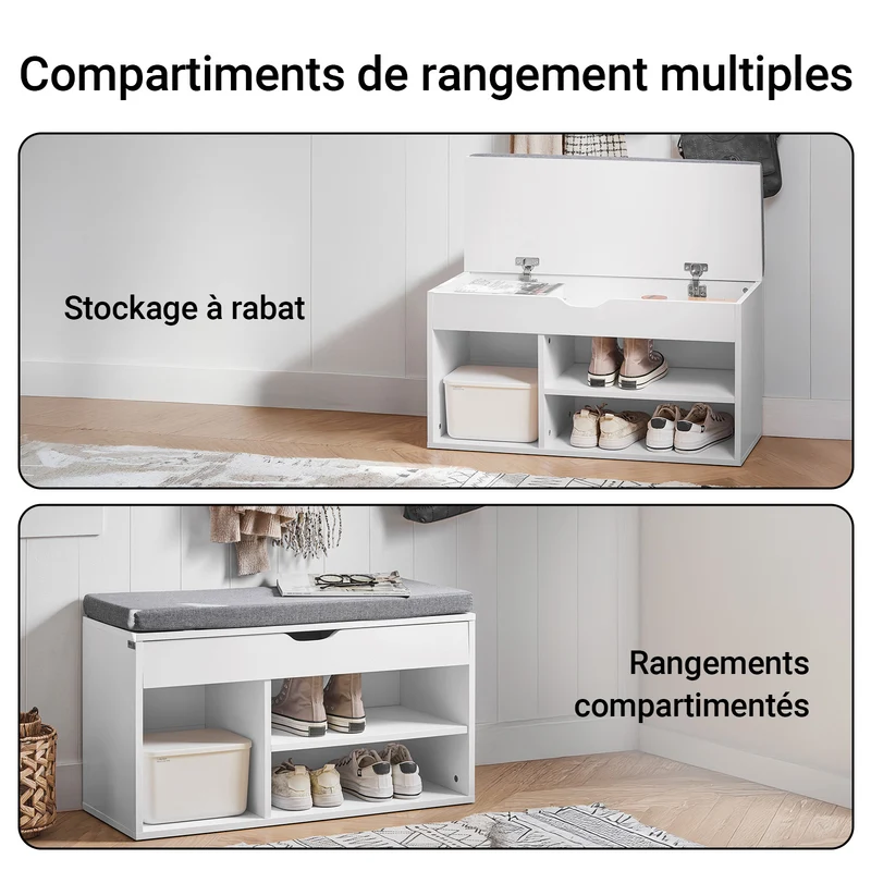 SoBuy FSR45-HG Banc à Chaussures avec Coussin Rembourré et Rangement pour Bottes, Meuble d'Entrée – 80x30x46 cm, Gris