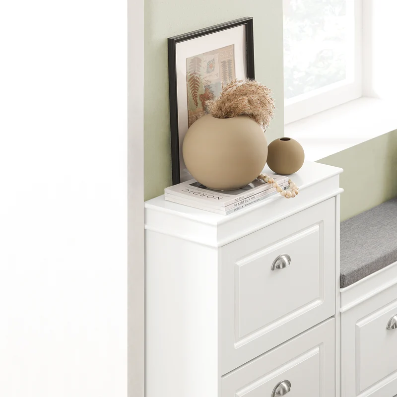 SoBuy FSR78-W Meuble à Chaussures Compact 54 cm – Étagères Réglables et Tiroir – Bois FSC – Blanc