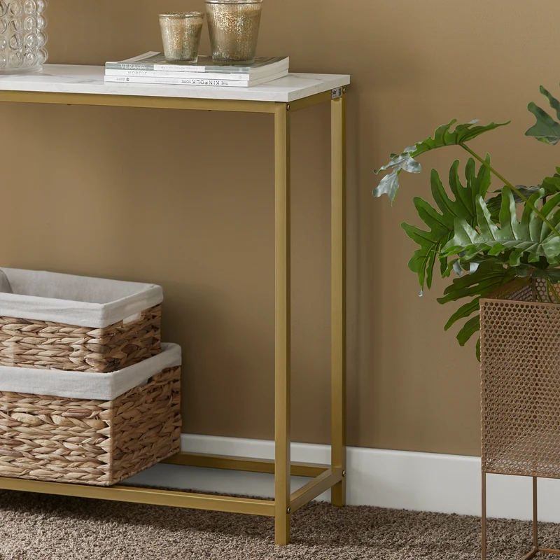 SoBuy FSB29-G Table Console Table d'Appoint Bout de Canapé Table d’Entrée Effet Marbre Cadre et 4 Pieds en Fer Haute Qualité – L80cm x P30cm x H75cm - Doré