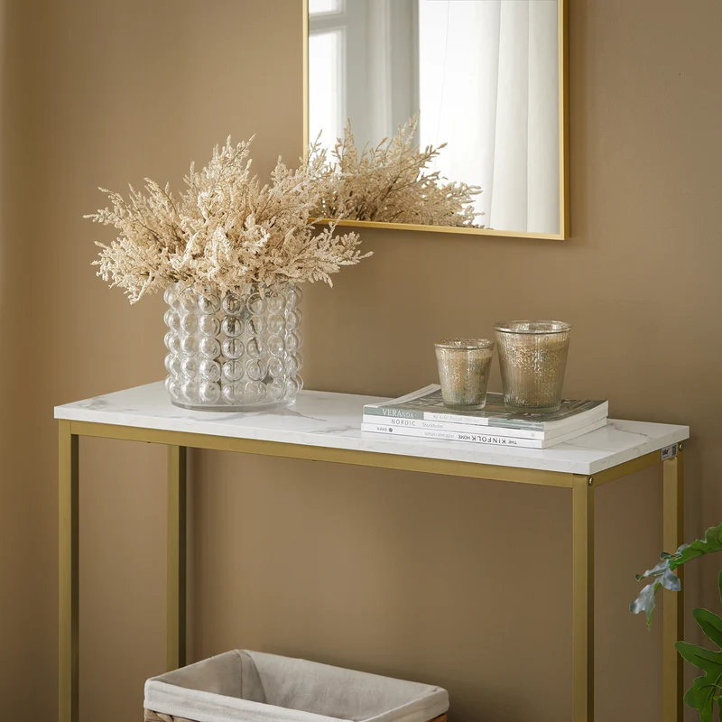 SoBuy FSB29-G Table Console Table d'Appoint Bout de Canapé Table d’Entrée Effet Marbre Cadre et 4 Pieds en Fer Haute Qualité – L80cm x P30cm x H75cm - Doré