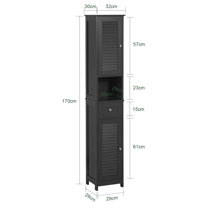 SoBuy FRG236-DG Colonne Salle de Bain avec 2 Portes, 1 Tiroir et Niche Ouverte, pour Salle de Bain et WC, Rangement Optimisé – L32×P30×H170 cm, Gris Foncé