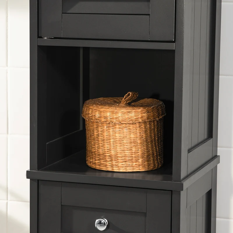 SoBuy FRG236-DG Colonne Salle de Bain avec 2 Portes, 1 Tiroir et Niche Ouverte, pour Salle de Bain et WC, Rangement Optimisé – L32×P30×H170 cm, Gris Foncé