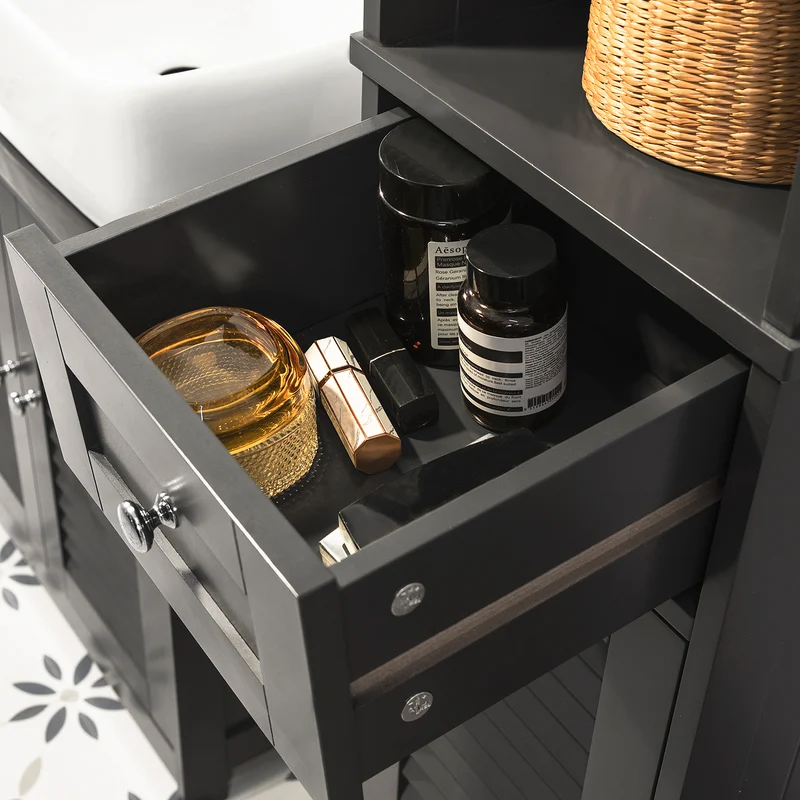 SoBuy FRG236-DG Colonne Salle de Bain avec 2 Portes, 1 Tiroir et Niche Ouverte, pour Salle de Bain et WC, Rangement Optimisé – L32×P30×H170 cm, Gris Foncé