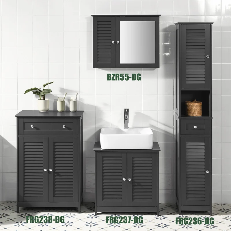 SoBuy FRG236-DG Colonne Salle de Bain avec 2 Portes, 1 Tiroir et Niche Ouverte, pour Salle de Bain et WC, Rangement Optimisé – L32×P30×H170 cm, Gris Foncé