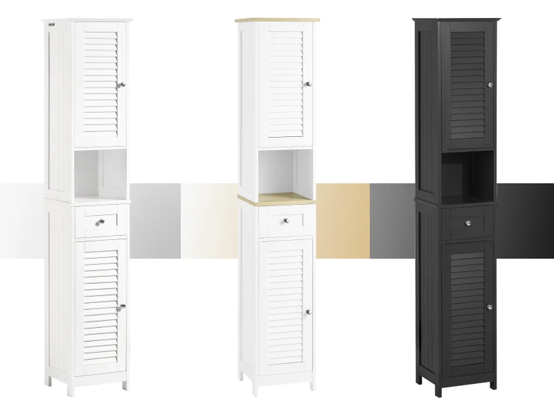 SoBuy FRG236-DG Colonne Salle de Bain avec 2 Portes, 1 Tiroir et Niche Ouverte, pour Salle de Bain et WC, Rangement Optimisé – L32×P30×H170 cm, Gris Foncé