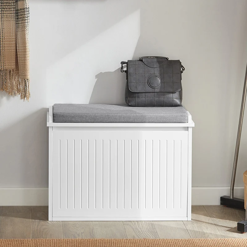SoBuy FSR16-SCH Banc à Chaussures avec 1 Abattant et Coussin Rembourré, Coffre de Rangement pour Entrée – 60x30x48 cm, Blanc